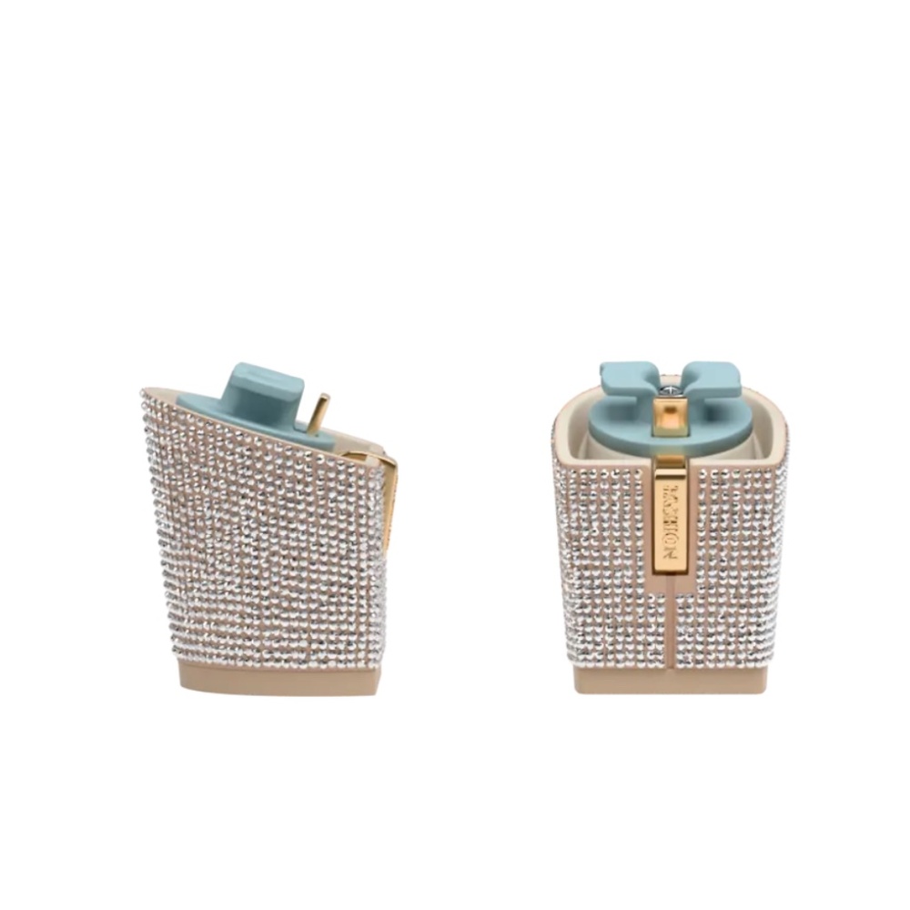 Size 7-8.5 Sand Rhinestone Blocks Pashion Footwear